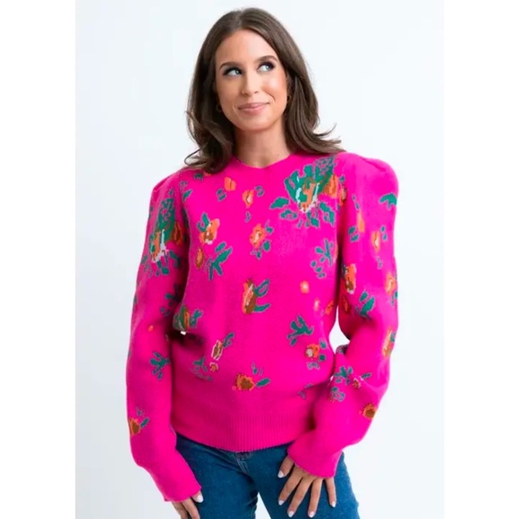 Karlie Sweaters - Karlie Pink Floral Vibrant Sweater
